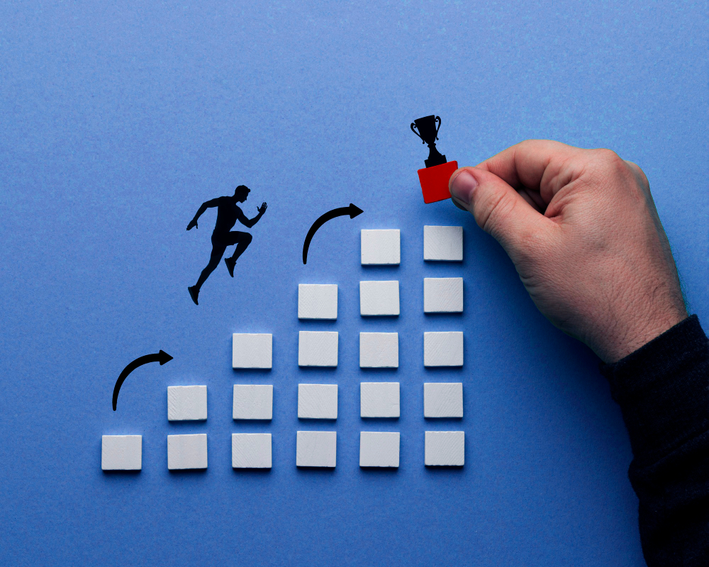 Geanimeerde foto, poppetje die stappen omhoog zet