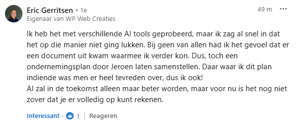 Review over ChatGPT en Credo Ondernemingsplan – Eric Gerritsen over zijn ervaring met AI versus maatwerk