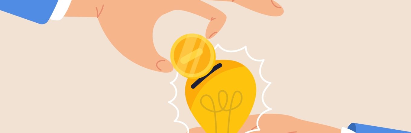 Ondernemingsplan financieringsaanvraag – investering in bedrijfsidee met munt en gloeilamp.