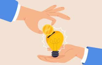 Ondernemingsplan financieringsaanvraag – investering in bedrijfsidee met munt en gloeilamp.